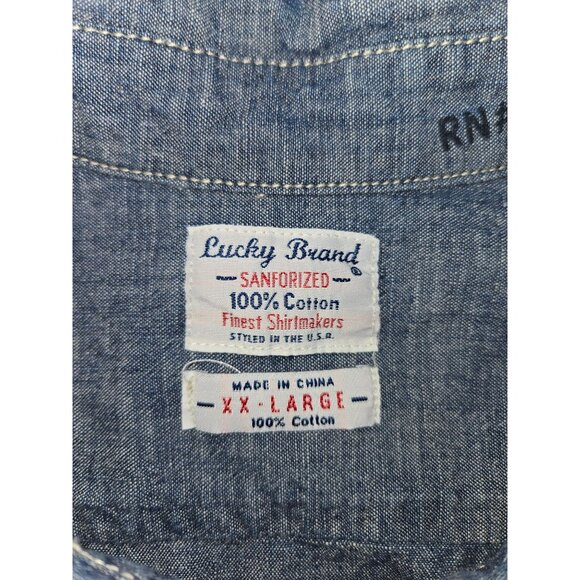 Lucky Brand Mens XX-Large Denim Shirt‎ 100% Cotton Blue Button-Up Long Sleeve - Picture 5 of 8